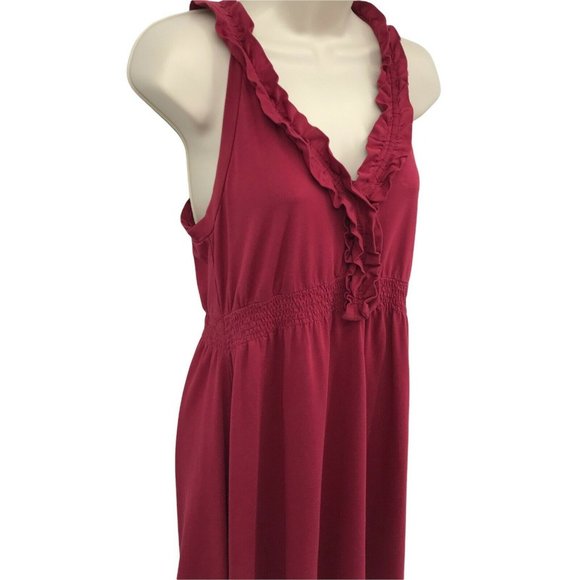 Banana Republic Womens Sleeveless V Neck Ruffle Knit Maroon A Line Dress Size PM - Picture 3 of 7